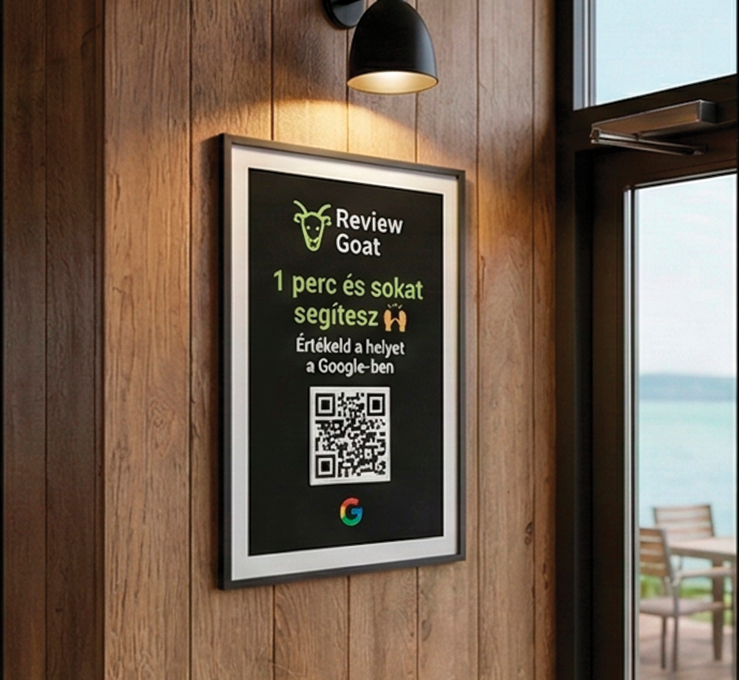 Fal poszter - Review Goat keretezett plakát falon, étterem belsőben